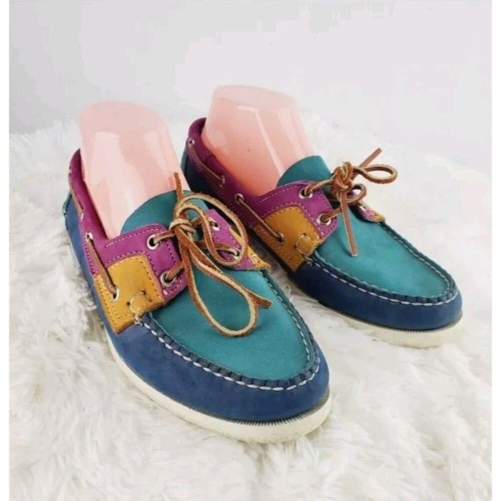 Vintage L.L. Bean Leather Multi-Color Blucher Made in Maine Moccasin Boat Shoe 7